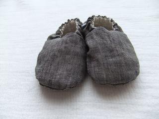 Charcoal Grey Linen -Cotton Jersey Knit Lined - Baby Booties - Eco Friendly - Organic