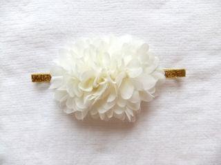 Double Cream Chiffon Flower Puffs on Gold Glitter Headband