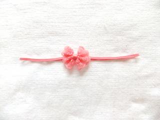 Mini Lace Bow on Skinny Elastic Headband Coral