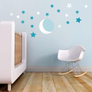 MOON AND STARS - White Teal