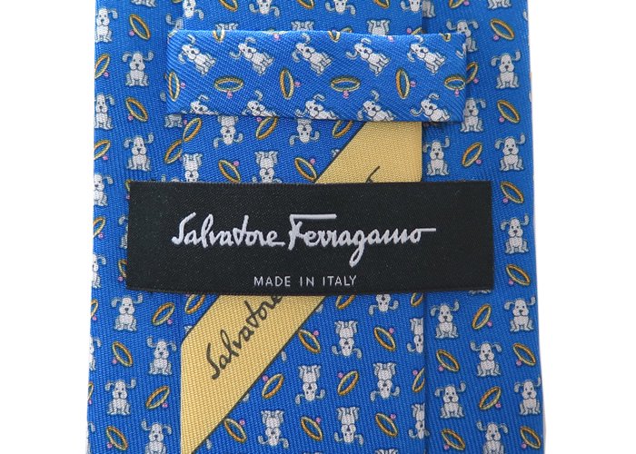 Salvatore Ferragamo サルヴァトーレフェラガモ DOG BLUE SILK NECK TIE 犬 シルクネクタイ（ブルー）