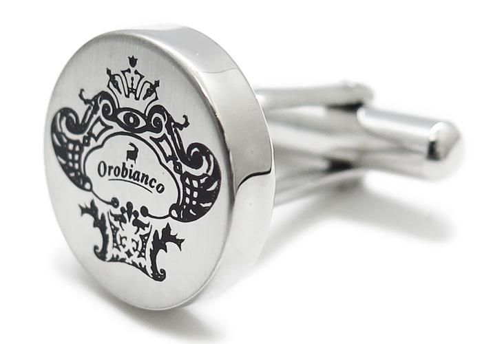 Orobianco オロビアンコ ROUND LOGO MATTE RHODIUM CUFFLINKS