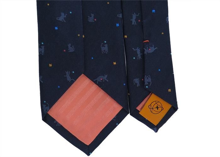 2022AWモデル】SIMON CARTER サイモンカーター CAT DARK NAVY SILK TIE 猫 シルクネクタイ（ダークネイビー）