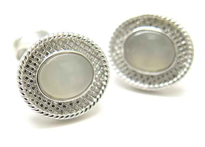 TATEOSSIAN タテオシアン SILVER CABLE OVAL MOONSTONE CUFFLINKS ケーブルオーバルシルバーカフス(ムーンストーン)