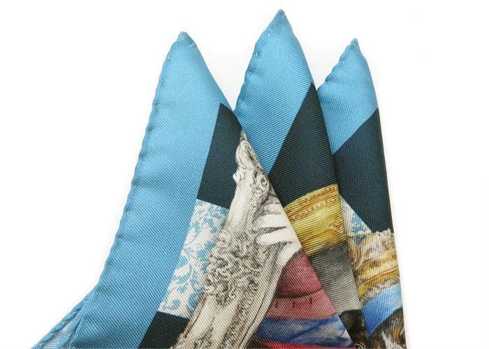 SIMON CARTER サイモンカーター VICTORIAN DOG BLUE POCKET SQUARE