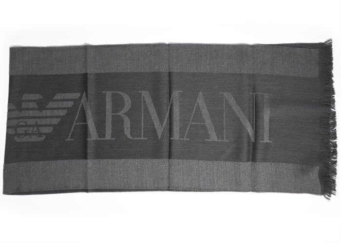 ARMANI』 / アルマーニ ブラック ウール マフラー ロゴ 新品未使用