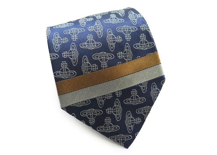 Vivienne Westwood ヴィヴィアン ・ウエストウッド ORB LINING JACQUARD NAVY BLUE SILK TIE  オーブ ライニング ジャカード シルク ネクタイ（ダークネイビー）