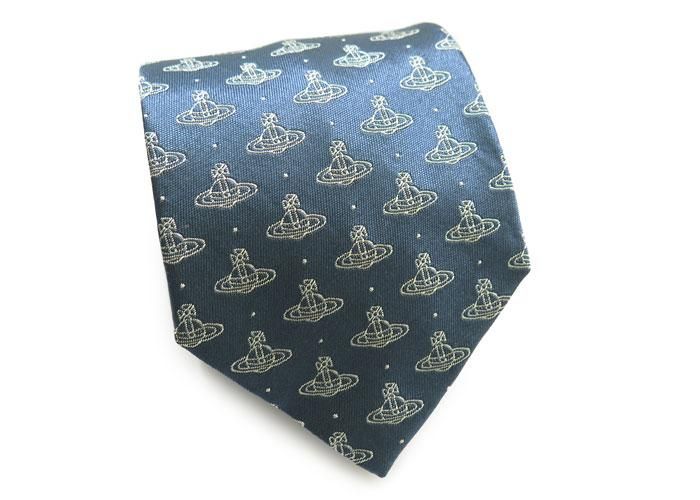 Vivienne Westwood ヴィヴィアン ・ウエストウッド BRICK ORBS JACQUARD NAVY BLUE SILK TIE  ブリック オーブ ジャカード シルク ネクタイ（ダークネイビー）