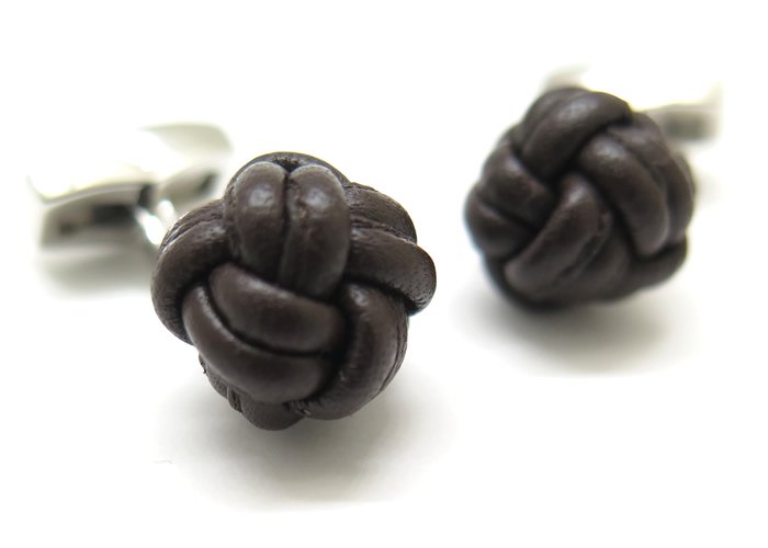 LEATHER NODO PELLE RHODIUM & BROWN CUFFLINKS ノードペッレレザー