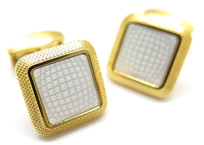 TATEOSSIAN タテオシアン BUSINESS SPAZIO SQUARE SEMI-PRECIOUS YELLOW GOLD & MOP  CUFFLINKS ビジネス スパツィオスクウェアセミプレシャスカフス（イエローゴールド＆白蝶貝）