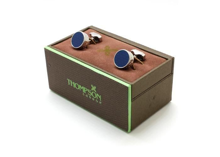THOMPSON トンプソン TH BRICK RHODIUM & BLUE ENAMEL CUFFLINKS