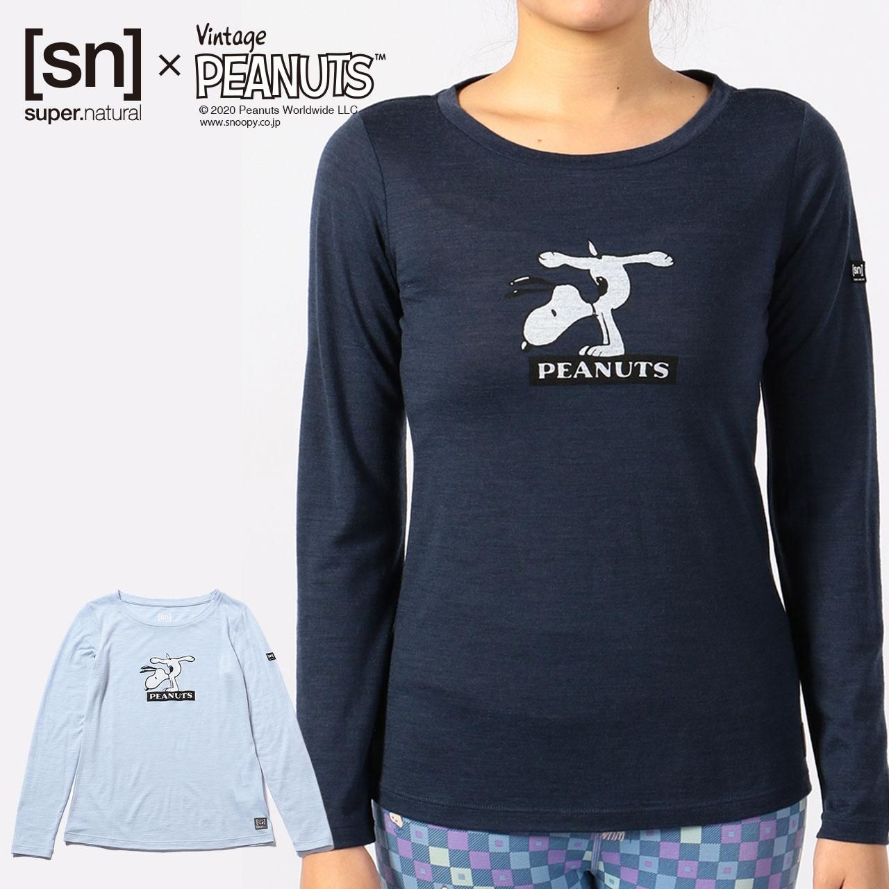 W Vintage Peanuts Tee レディース 長袖 スヌーピー ハンドスタンド クルーネック Tシャツ スポーツウェア ヨガウェア Sn Super Natural スポーツ アウトドア ヨガウェアのエスエヌ スーパーナチュラル 公式ecサイト