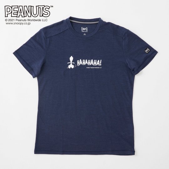 【SALE】PEANUTS Classic TEE メンズ 半袖 スヌーピー クルーネック Tシャツ HAHAHA【メリノウール】
