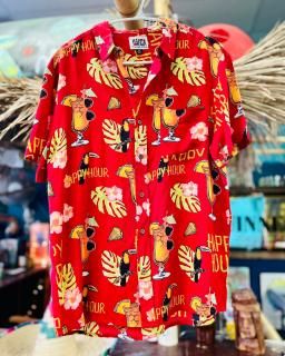 HAPPY HOURButton Up | Tiki Room | Red