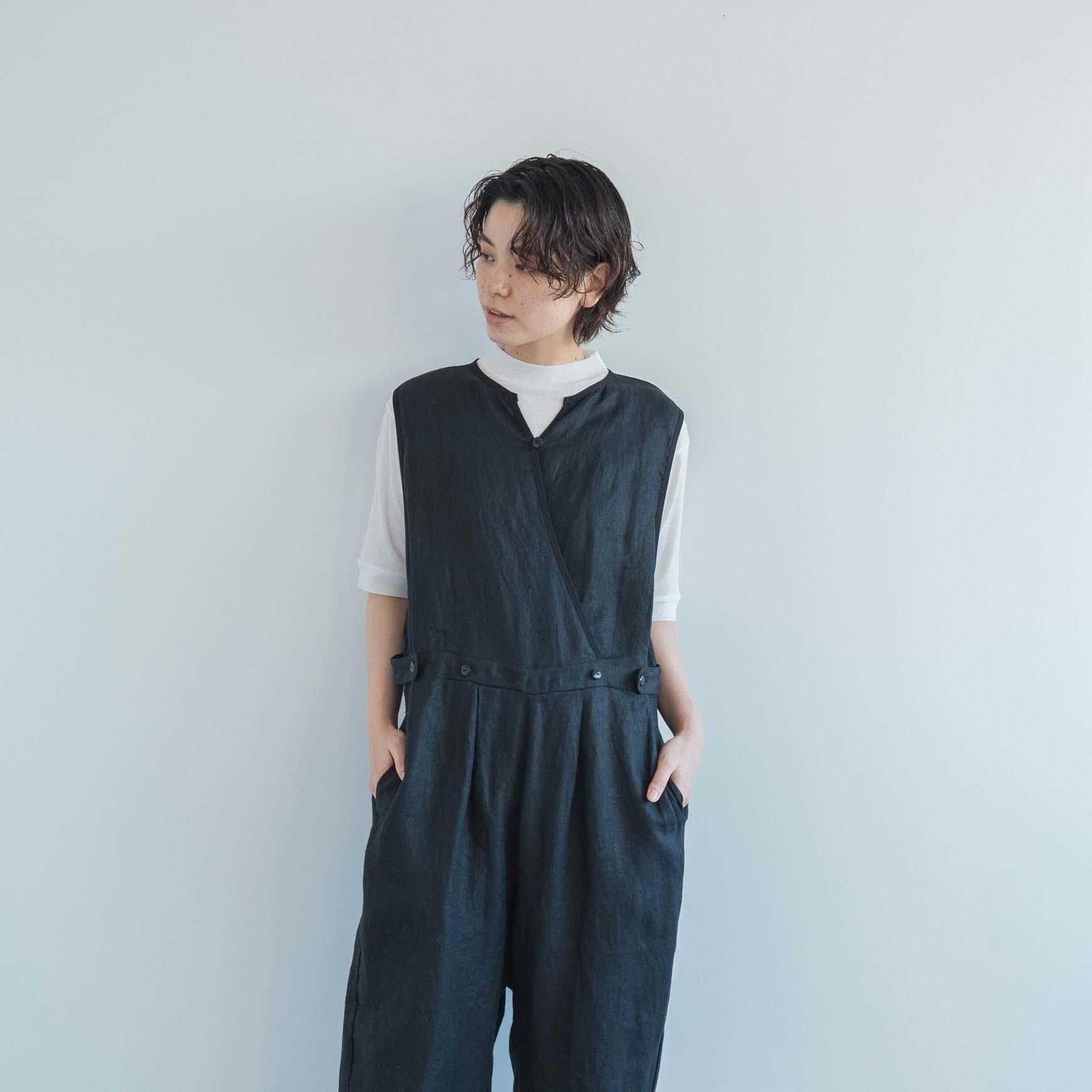 D のリネンのサロペットパンツ