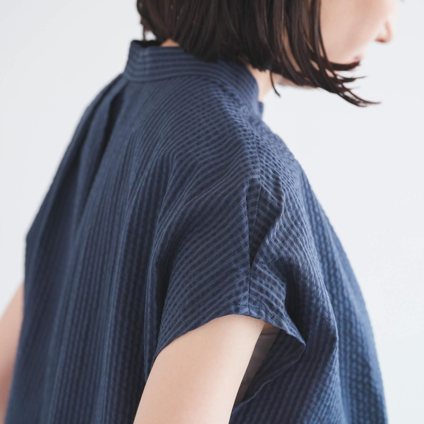 「somewearclothing」の2way スタンドタックフレンチブラウス / ストライプサッカー