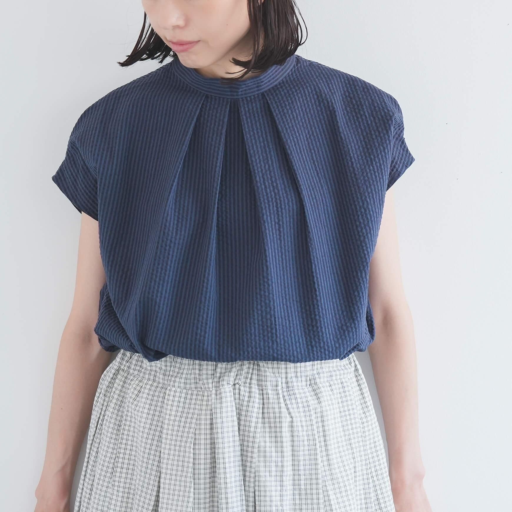 「somewearclothing」の2way スタンドタックフレンチブラウス / ストライプサッカー