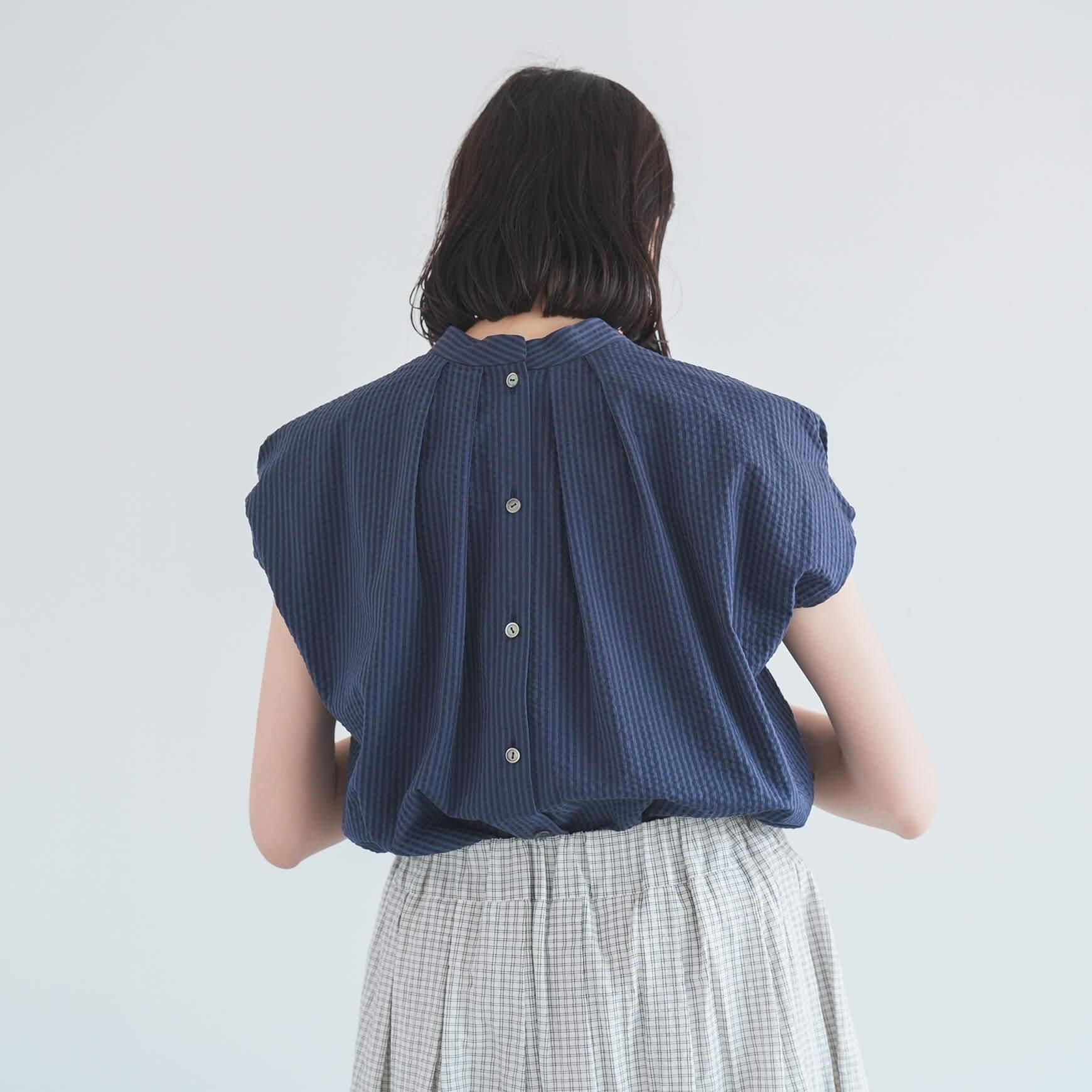 「somewearclothing」の2way スタンドタックフレンチブラウス / ストライプサッカー