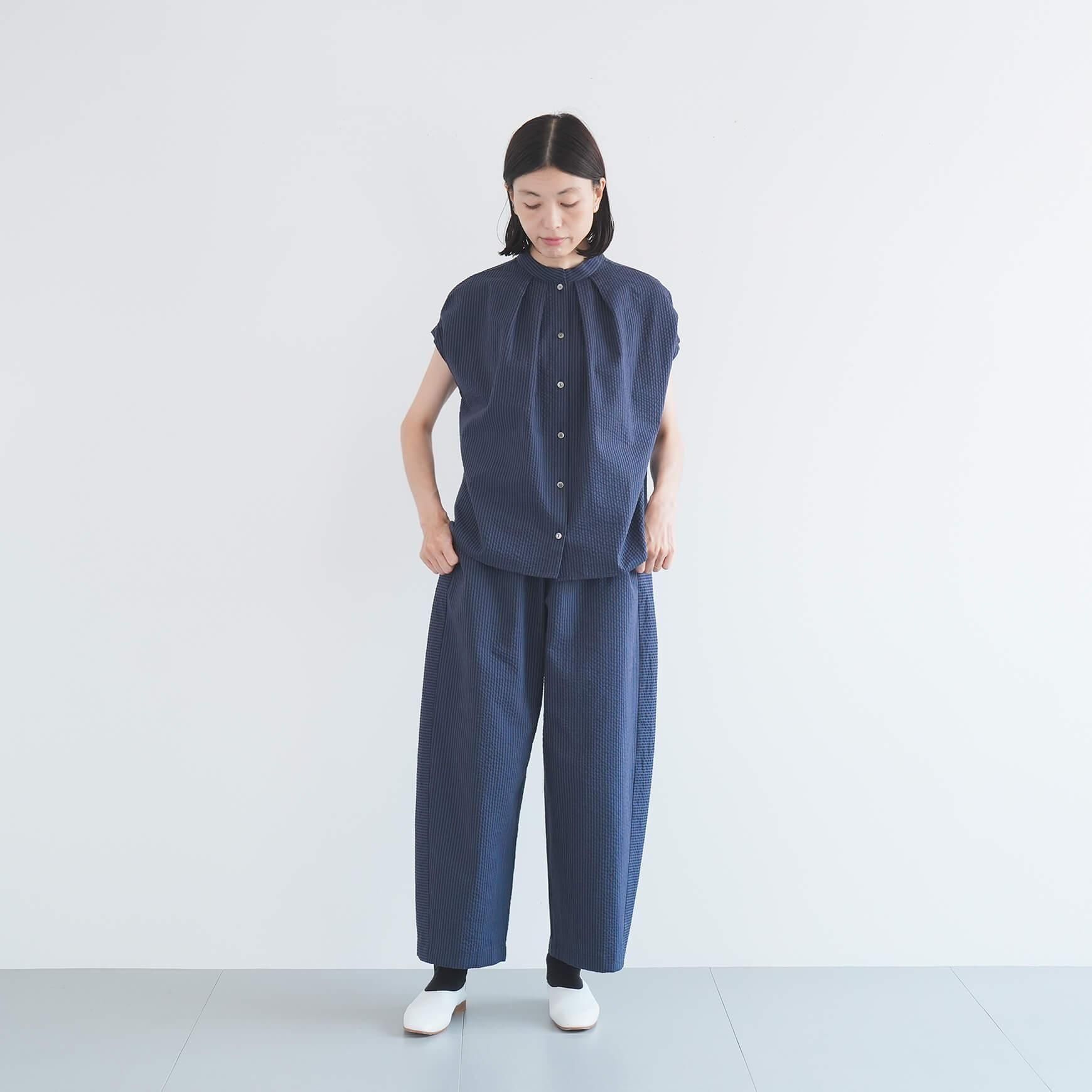 「somewearclothing」の2way スタンドタックフレンチブラウス / ストライプサッカー