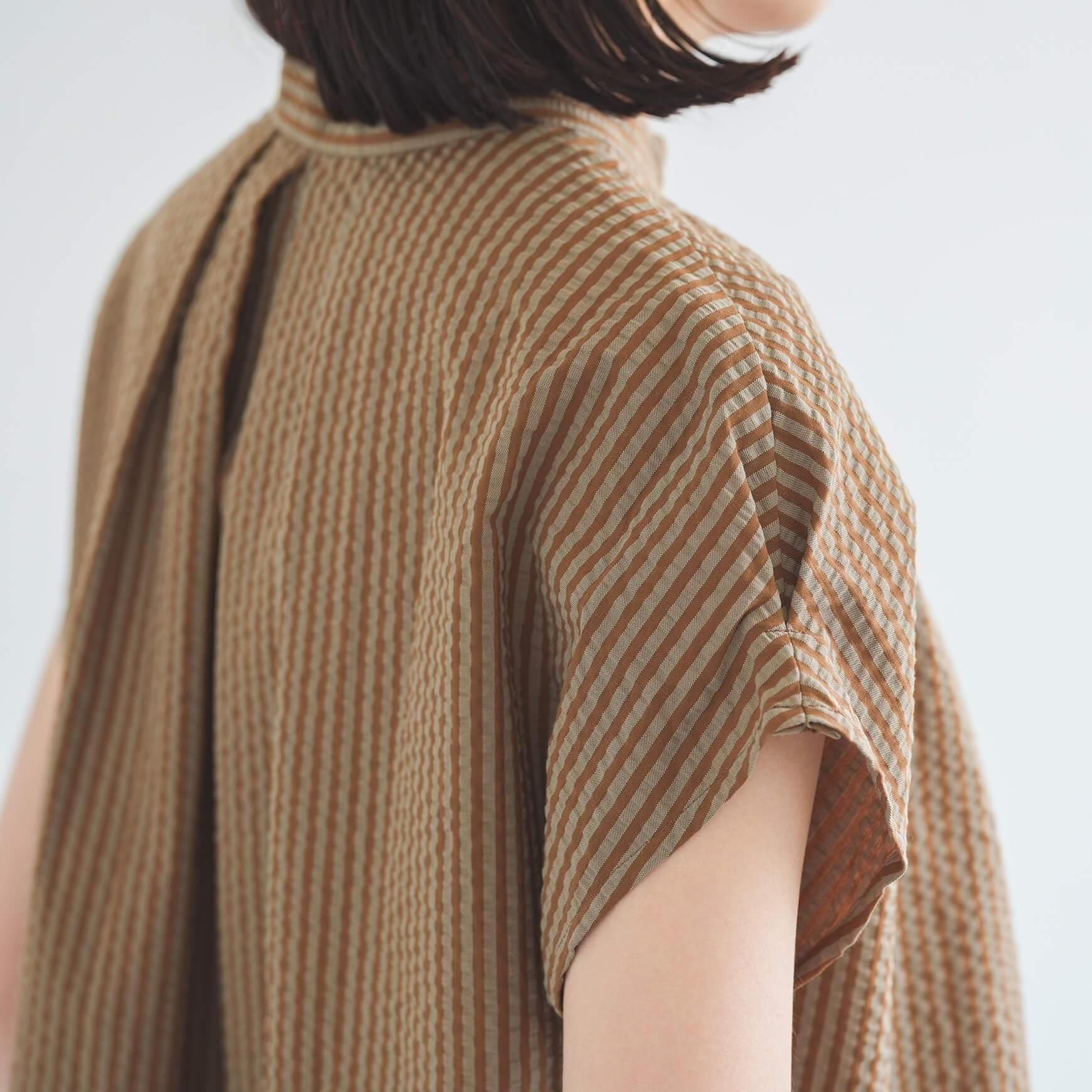 「somewearclothing」の2way スタンドタックフレンチブラウス / ストライプサッカー