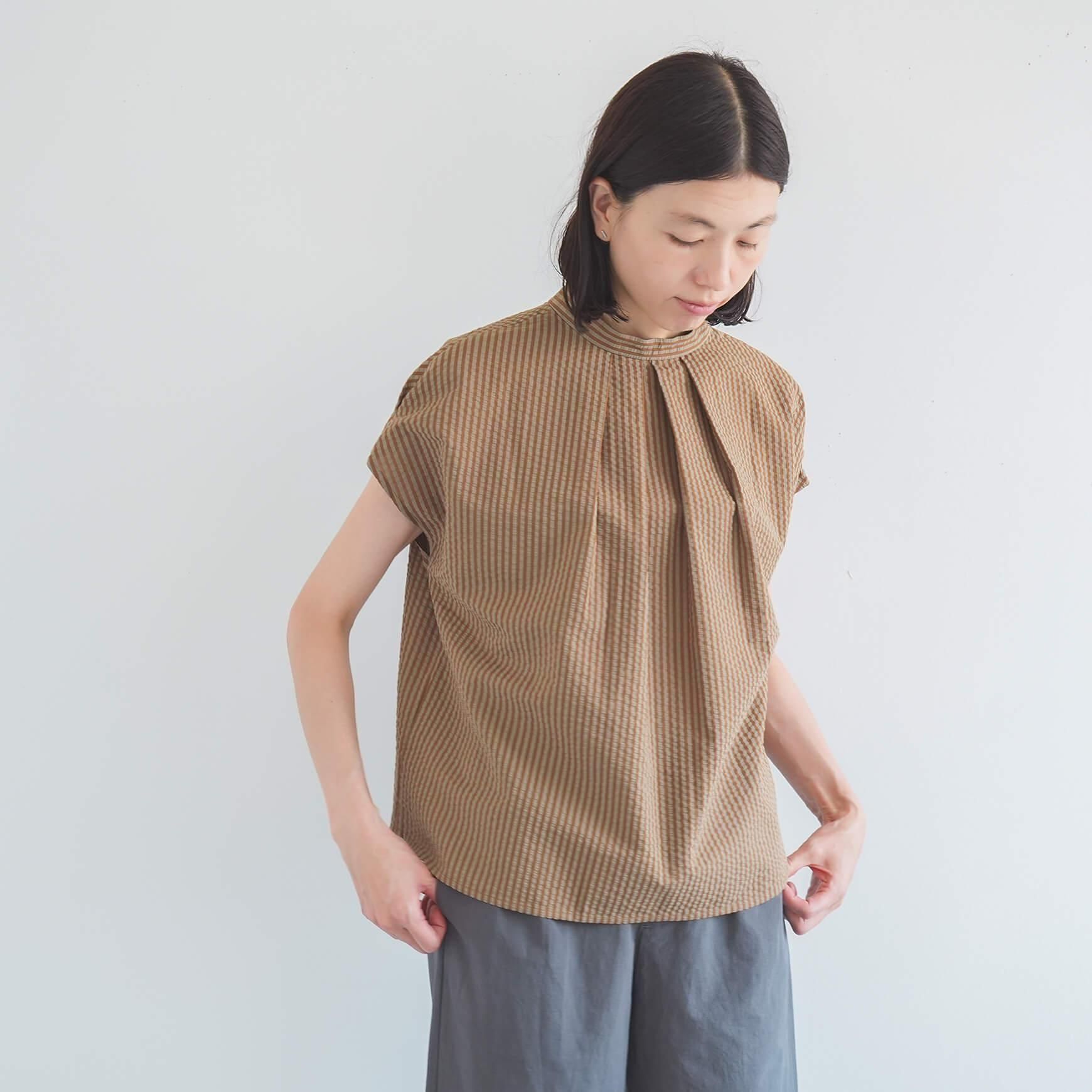 「somewearclothing」の2way スタンドタックフレンチブラウス / ストライプサッカー
