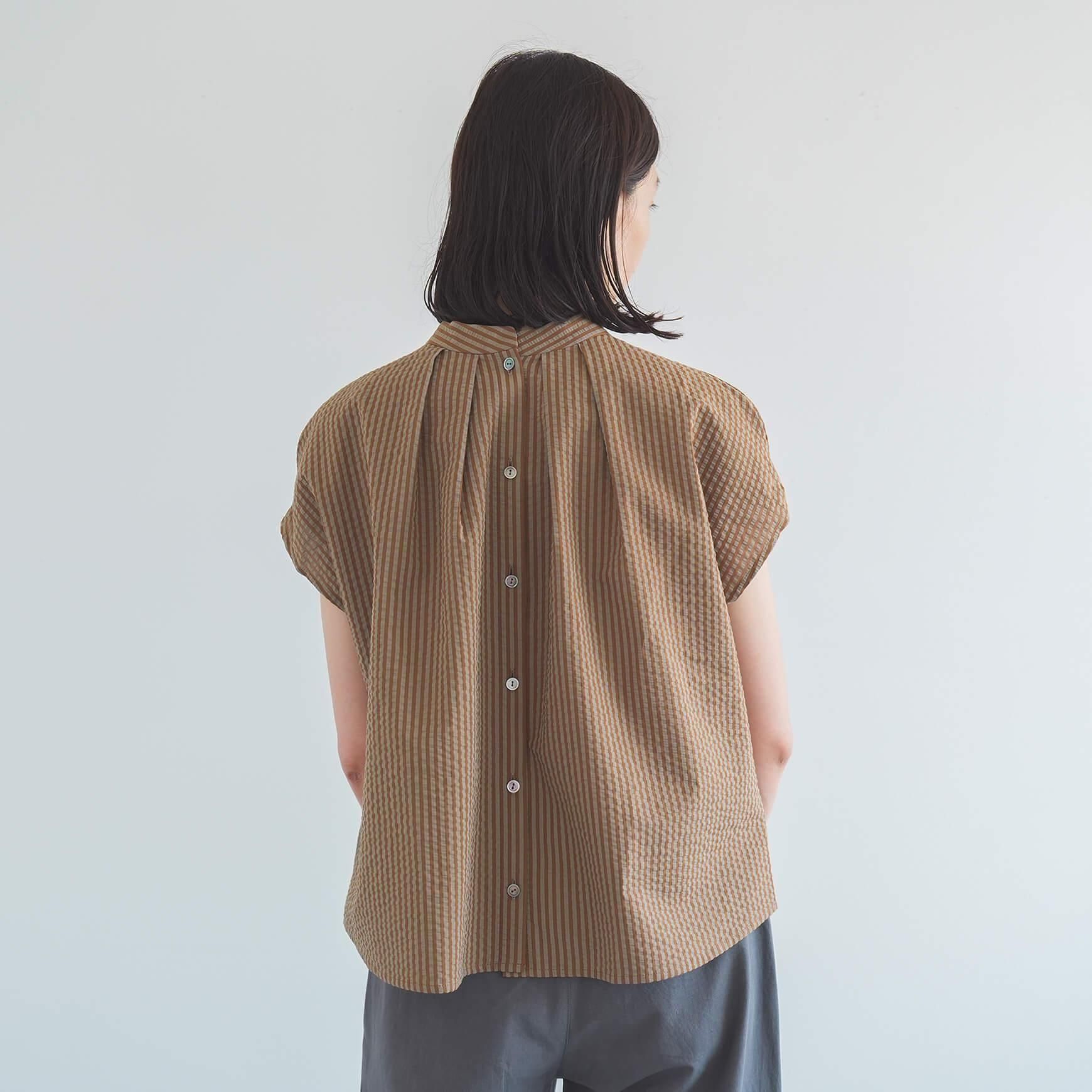 「somewearclothing」の2way スタンドタックフレンチブラウス / ストライプサッカー