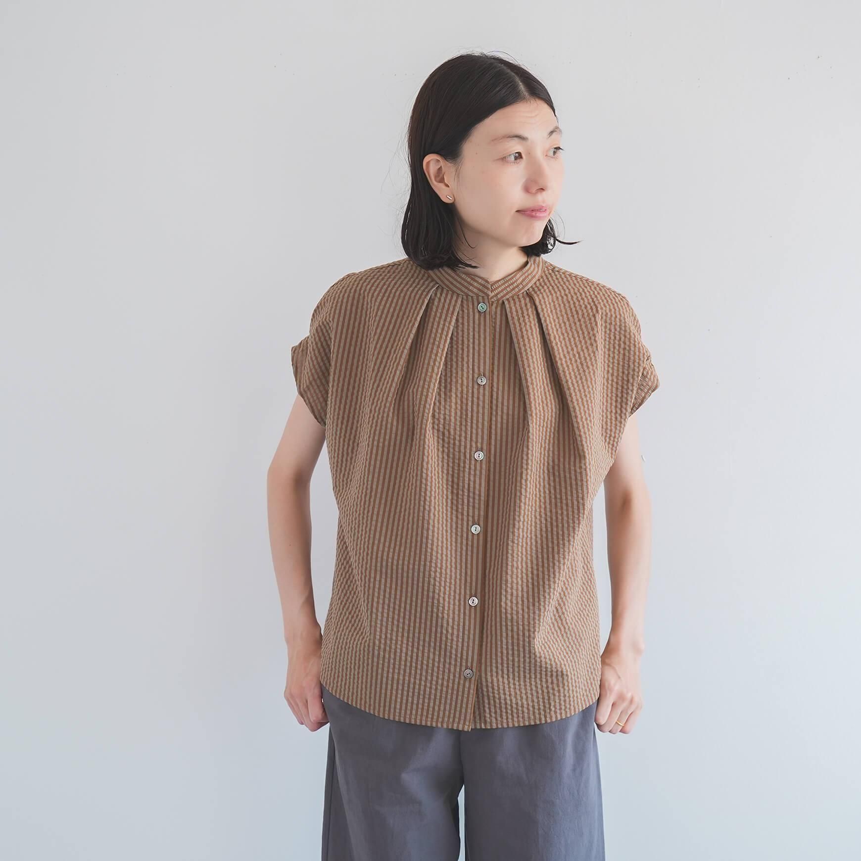 「somewearclothing」の2way スタンドタックフレンチブラウス / ストライプサッカー