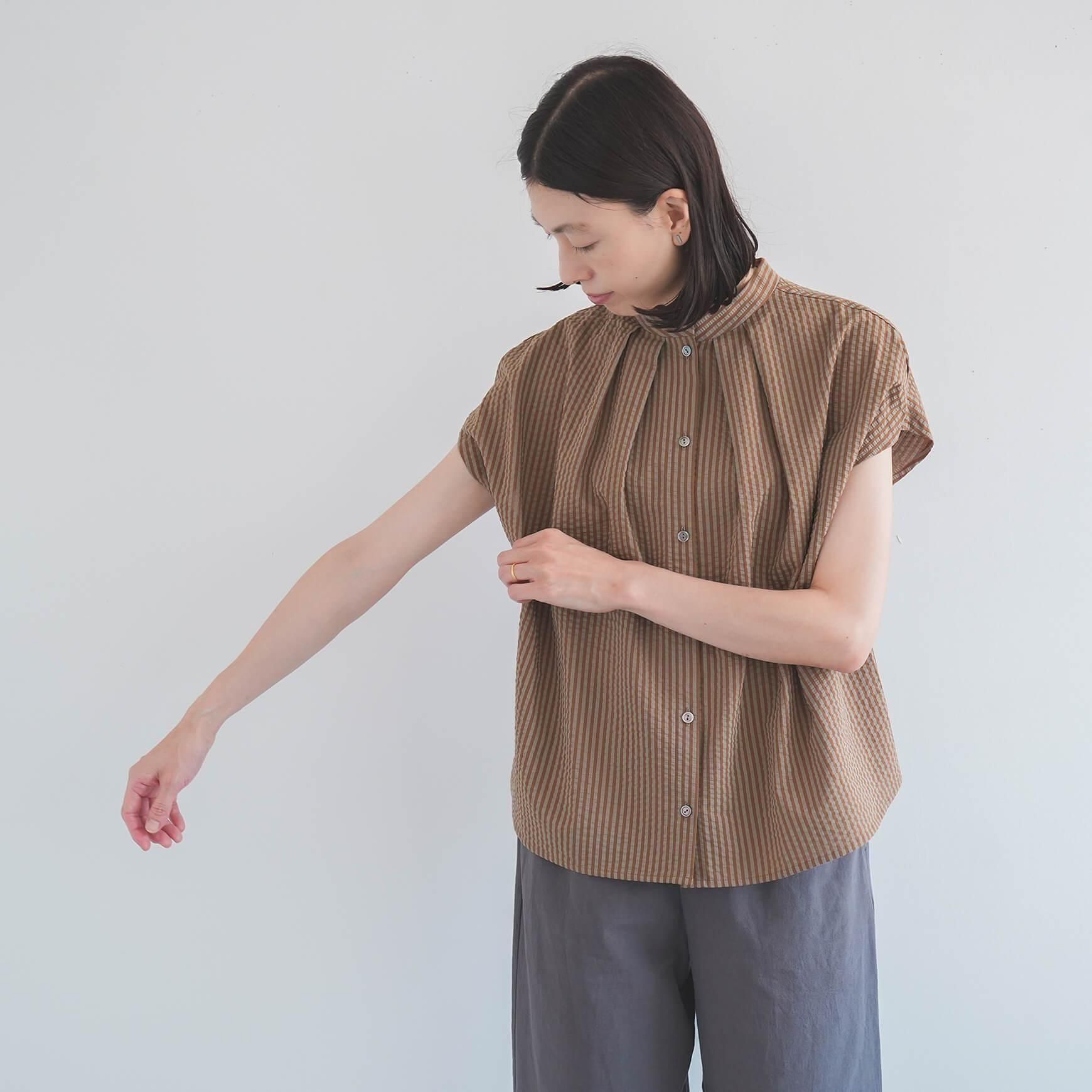 「somewearclothing」の2way スタンドタックフレンチブラウス / ストライプサッカー