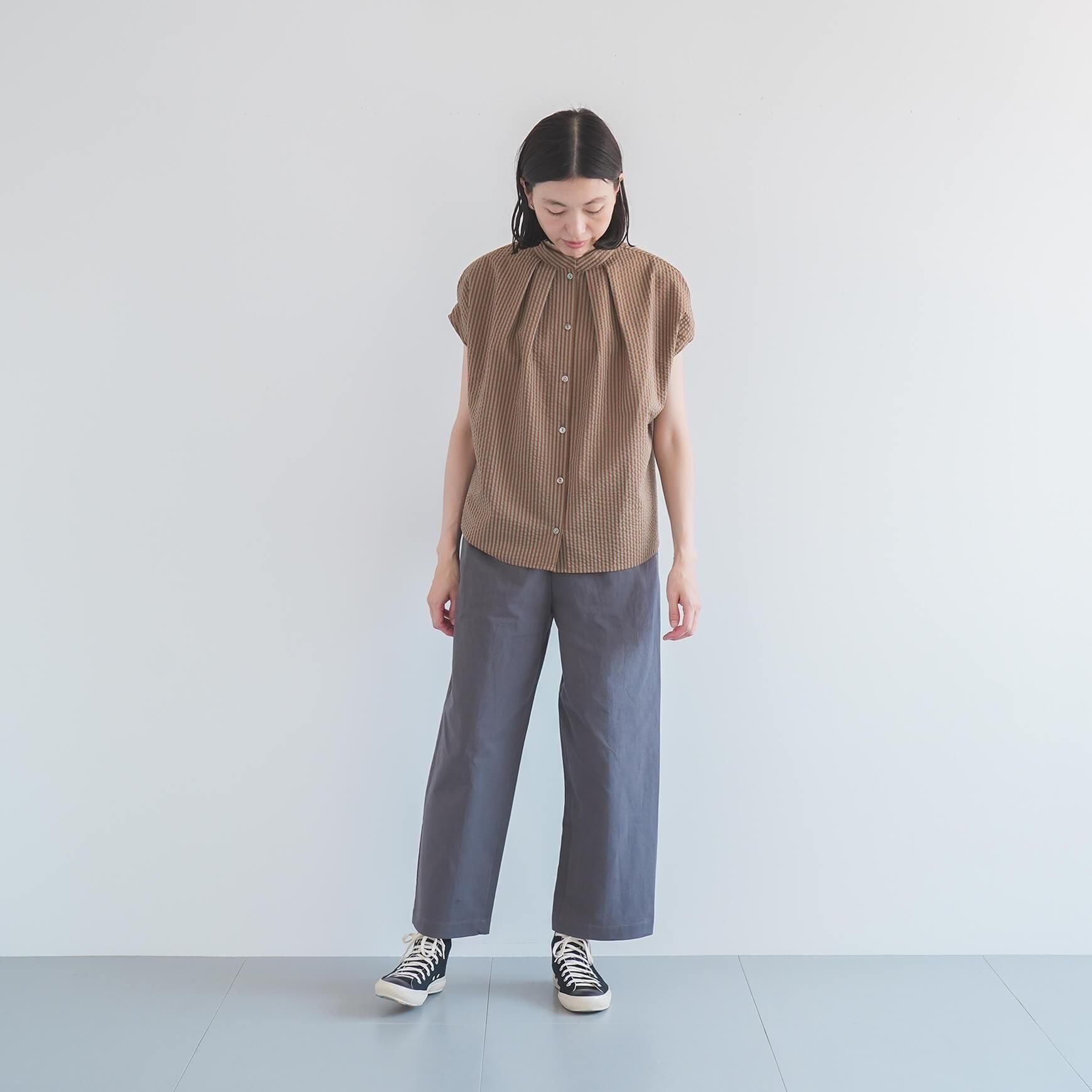 「somewearclothing」の2way スタンドタックフレンチブラウス / ストライプサッカー