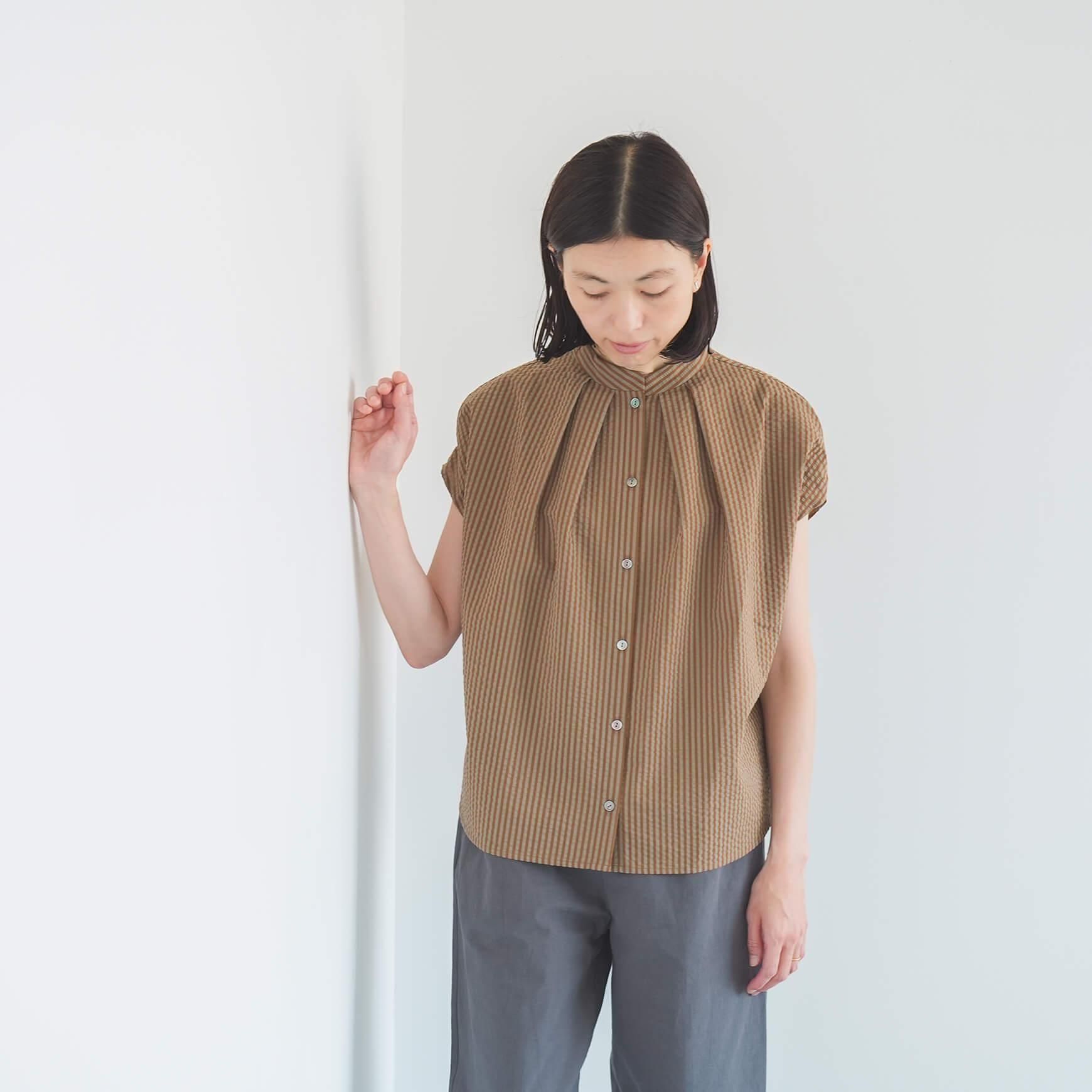 「somewearclothing」の2way スタンドタックフレンチブラウス / ストライプサッカー
