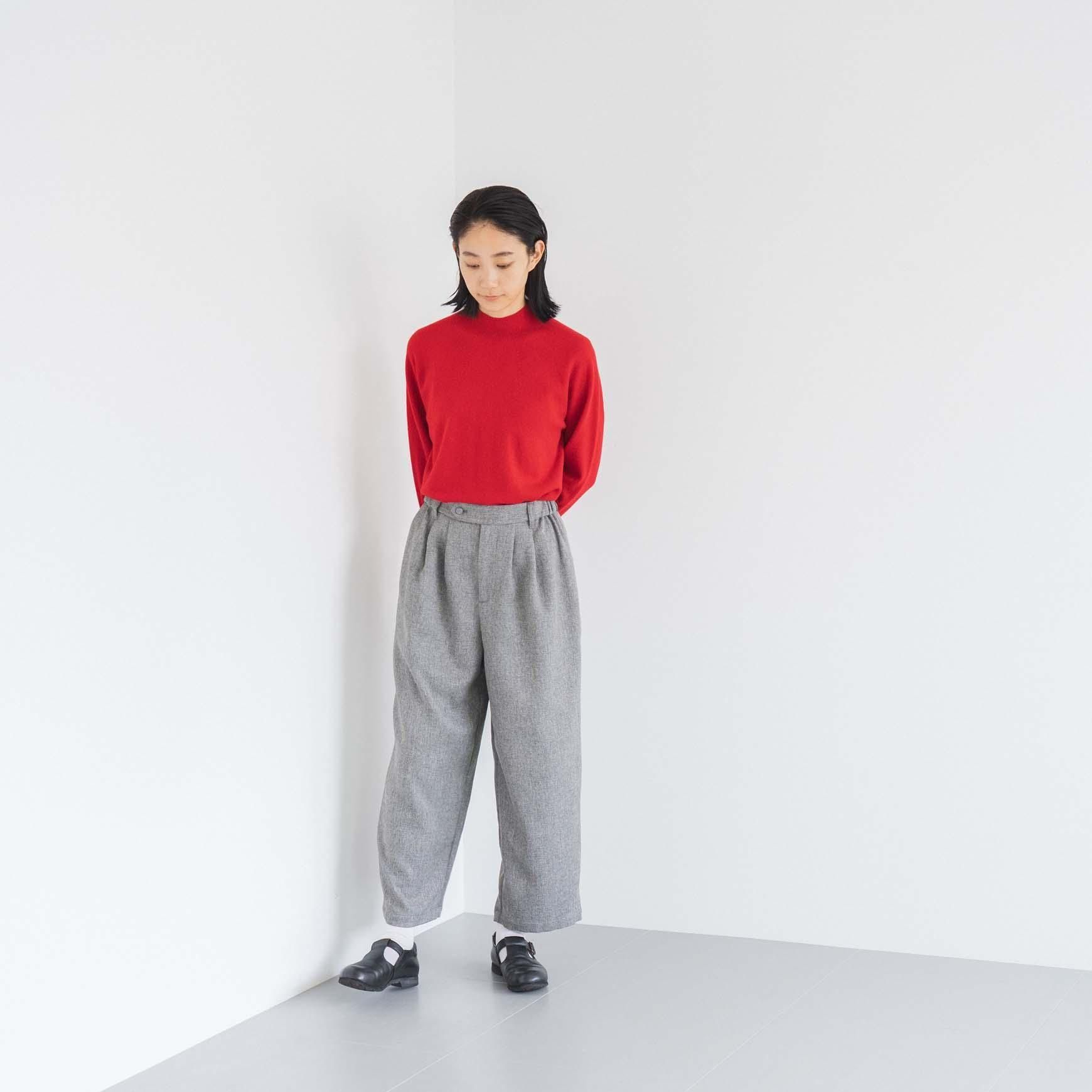 D の ポリエステルツイードのタックパンツ