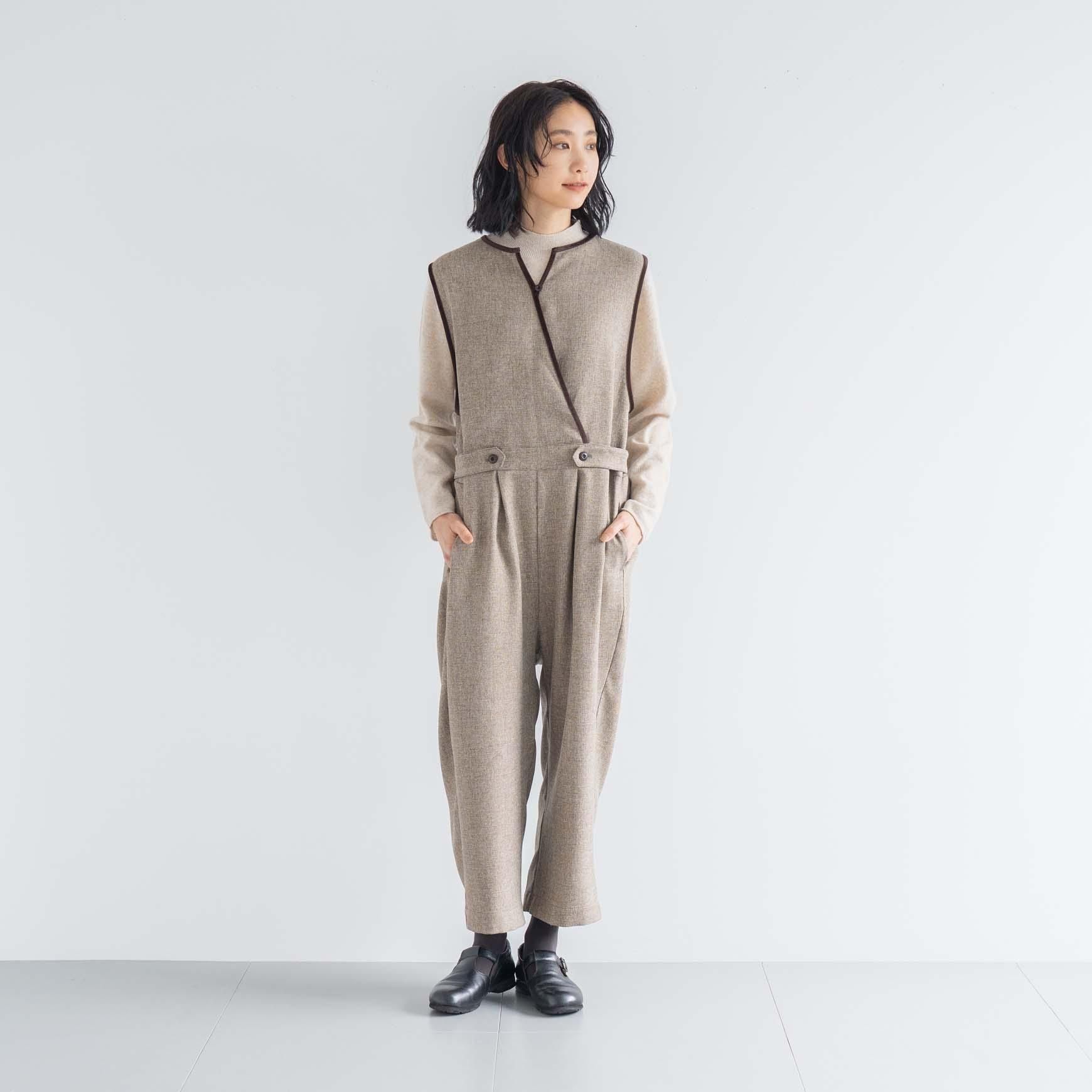 D の ポリエステルツイードのサロペットパンツ