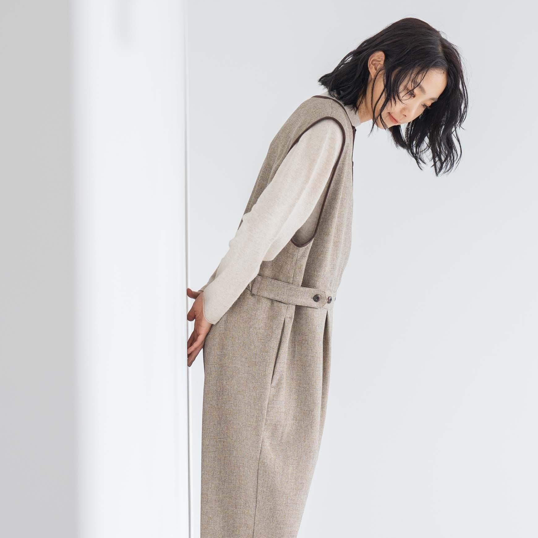 D の ポリエステルツイードのサロペットパンツ