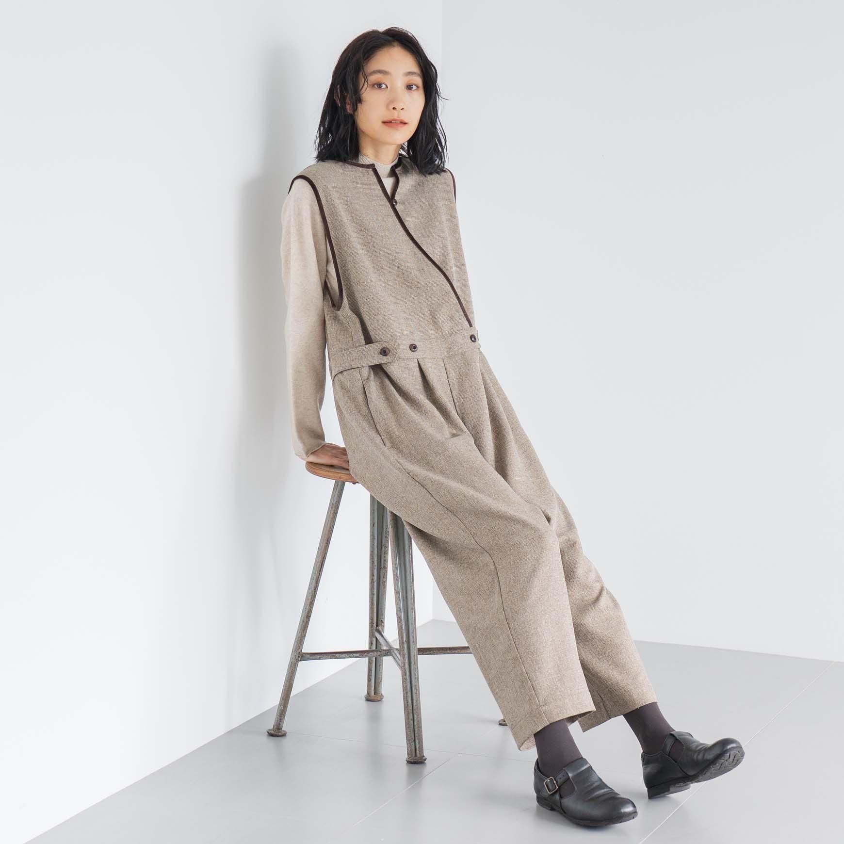 D の ポリエステルツイードのサロペットパンツ