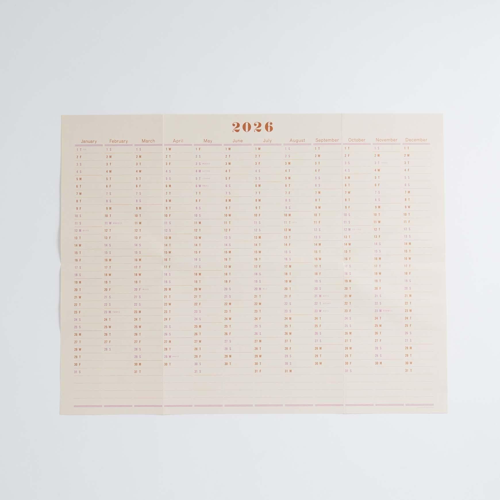 One Year Wall Calendar 2026
