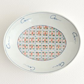 錦花地紋 楕円鉢