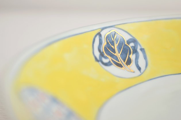 染錦黄濃丸紋 楕円鉢