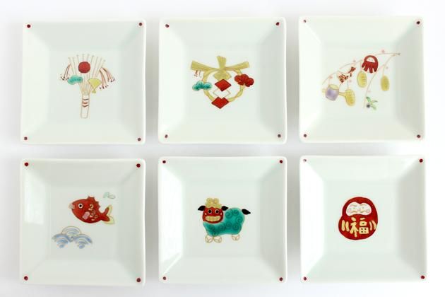 康創窯｜縁起柄 正角小皿 熊手飾り - テーブルウェア - 皿・プレート