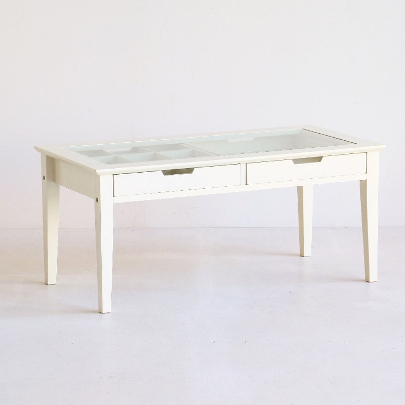 ディスプレイできるガラス天板テーブル[ine reno collection table][INT-2576WH]