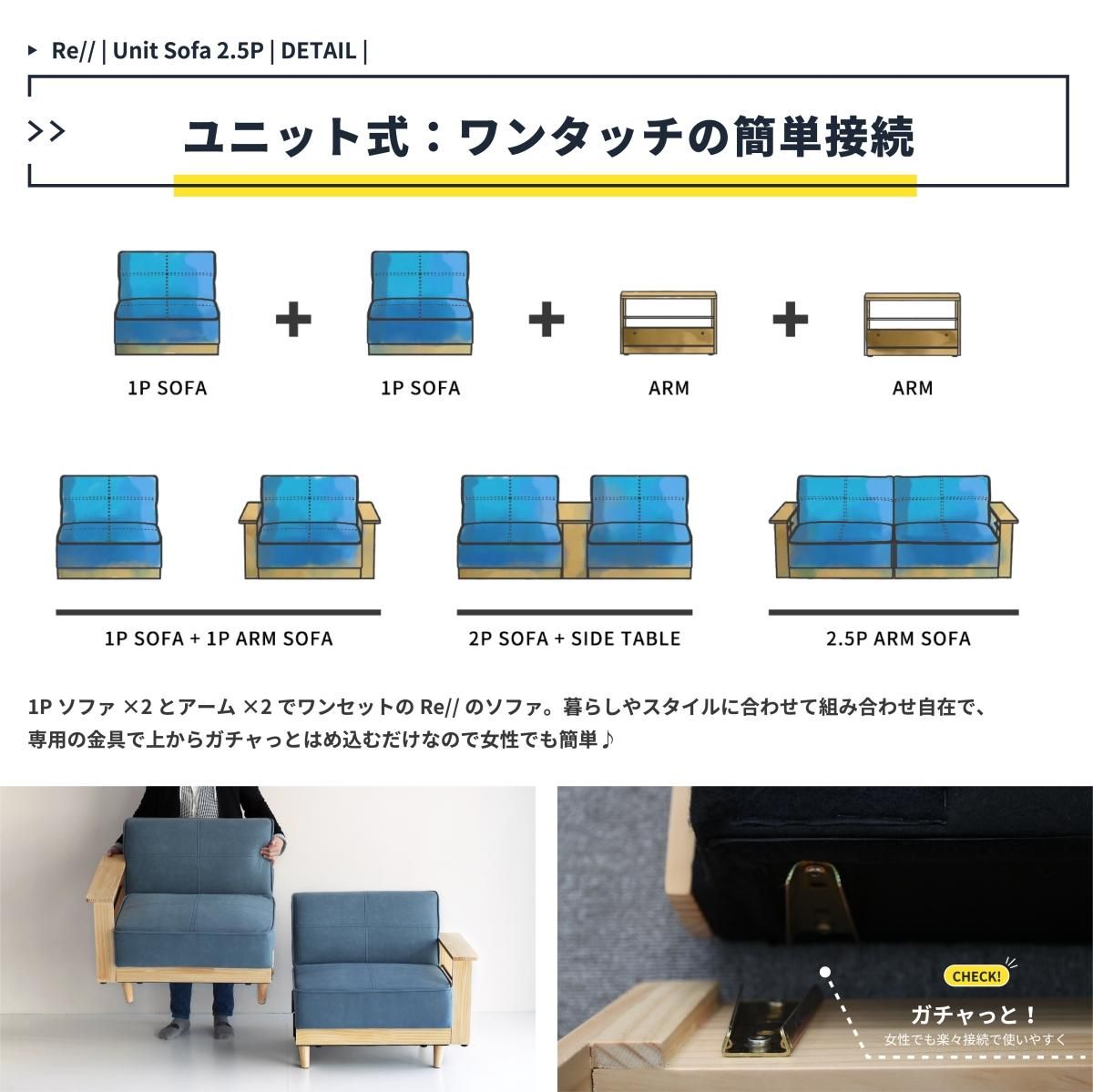 Re//「我々は挑戦を応援します」収納付きユニットソファ2.5P