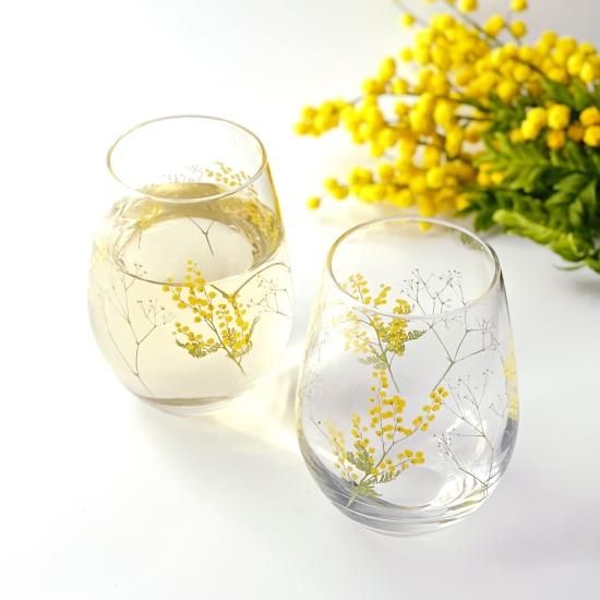 花文 ペアタンブラー ミモザ かすみ草 梅陶器