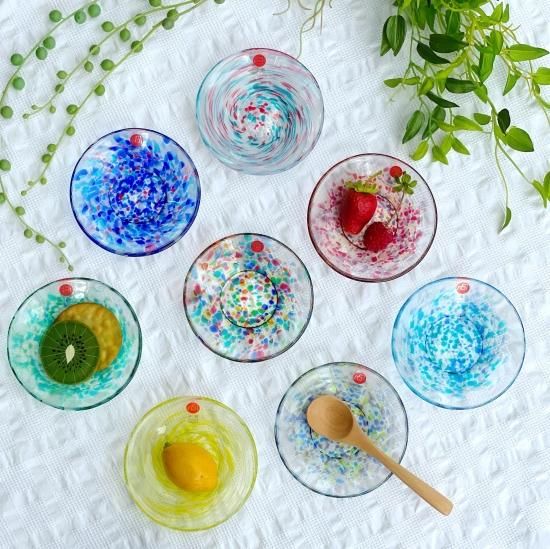 津軽びいどろ 色色豆皿(全8種) - 梅陶器 津軽びいどろ 色色豆皿(全8種) - 梅陶器