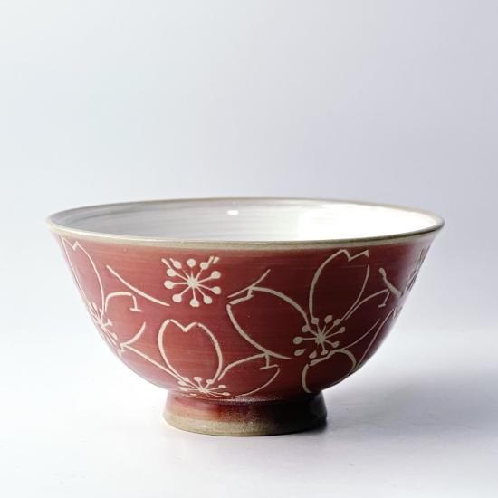 粉引 黒巻桜・朱巻桜 飯碗 - 梅陶器 粉引 黒巻桜・朱巻桜 飯碗 - 梅陶器