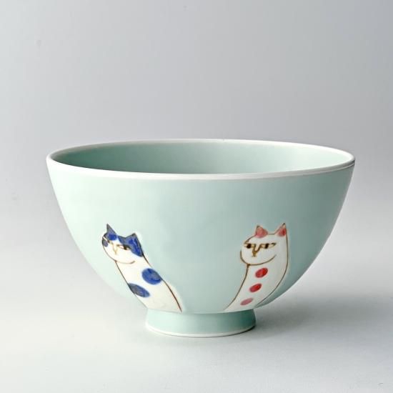 マット猫飯碗（全3カラー） | ニャンとも可愛い飯碗 - 梅陶器