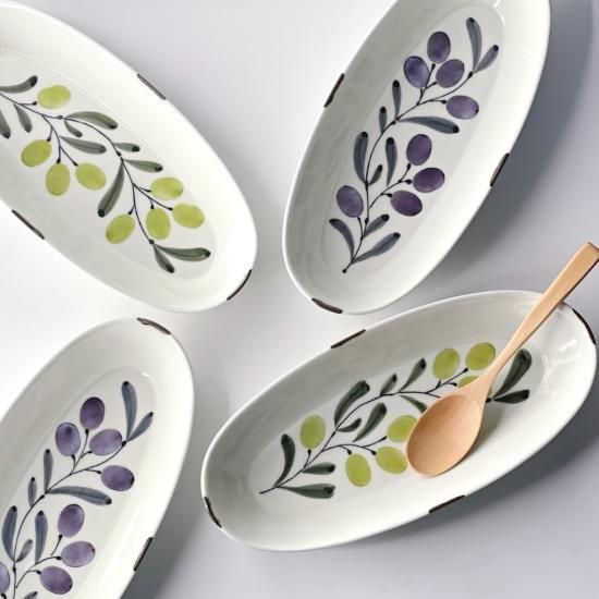 最高峰　  Flora Danica プレート デリカプレート olive（緑・紫） | 楕円型深皿 - 梅陶器