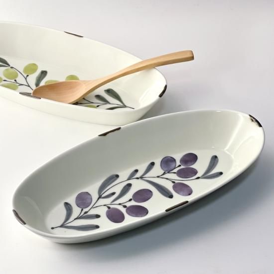 デリカプレート olive（緑・紫） | 楕円型深皿 - 梅陶器