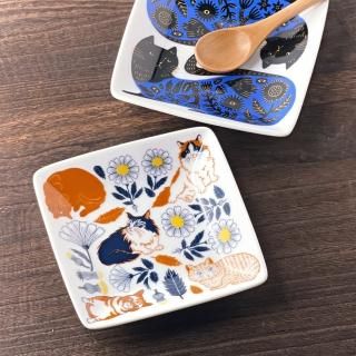 瀬戸焼 染猫いろいろ 8cm小皿 猫の豆皿5種＋皿立セット 直径8cm