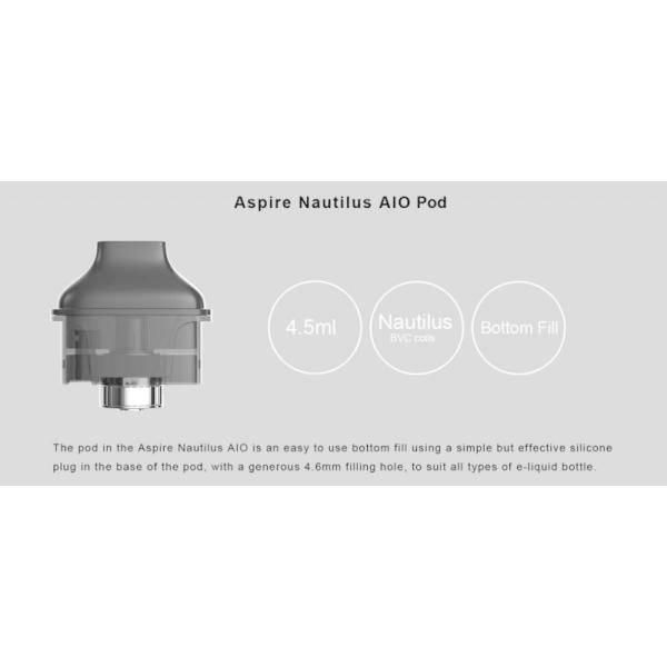 �����ѥ��� Aspire Nautilus AIO �ݥå� �����ȥ�å� �Ρ����饹 4.5ml 1.8o 