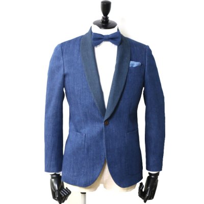 ショールカラー デニムスーツ<br>【BIREI】（BLUE）スーツ<br>バイオストーンデニム