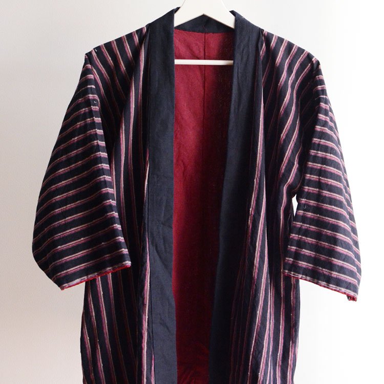 <img class='new_mark_img1' src='https://img.shop-pro.jp/img/new/icons61.gif' style='border:none;display:inline;margin:0px;padding:0px;width:auto;' />野良着 藍染 木綿 縞模様 ジャパンヴィンテージ 30〜40年代 | Noragi Jacket Japan Vintage Indigo Kimono Cotton Stripe